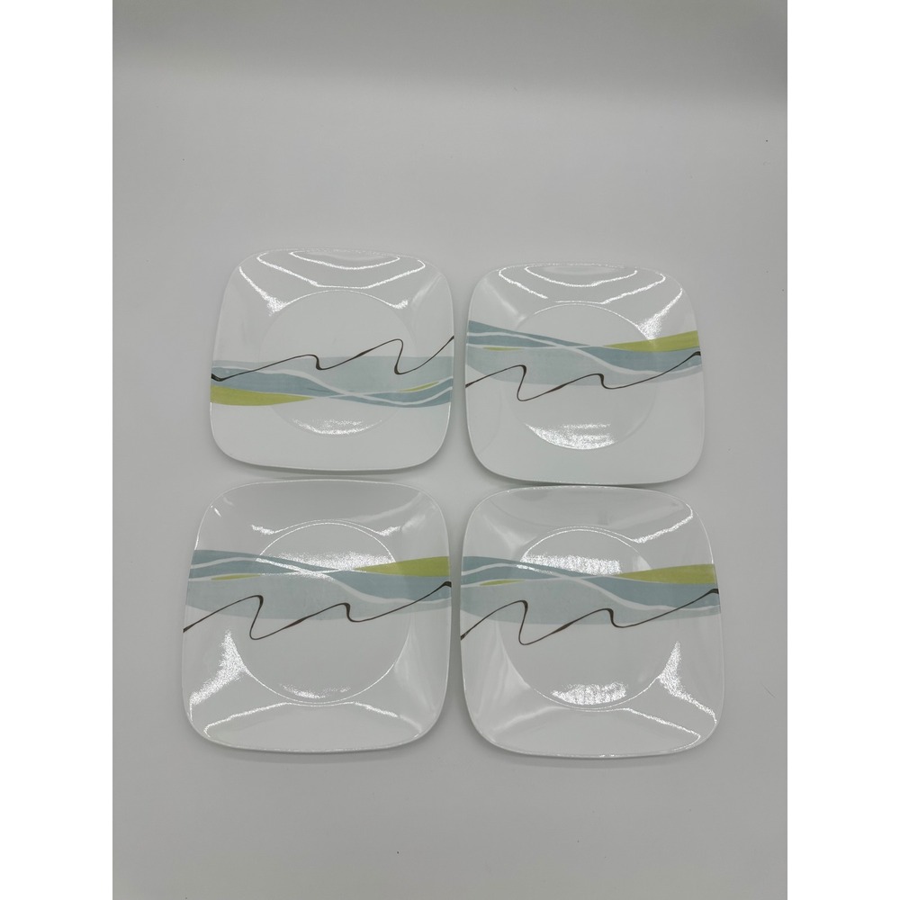 Corelle Harmony Plates Square Dinner Zen Curve Blue Green White 10.5"